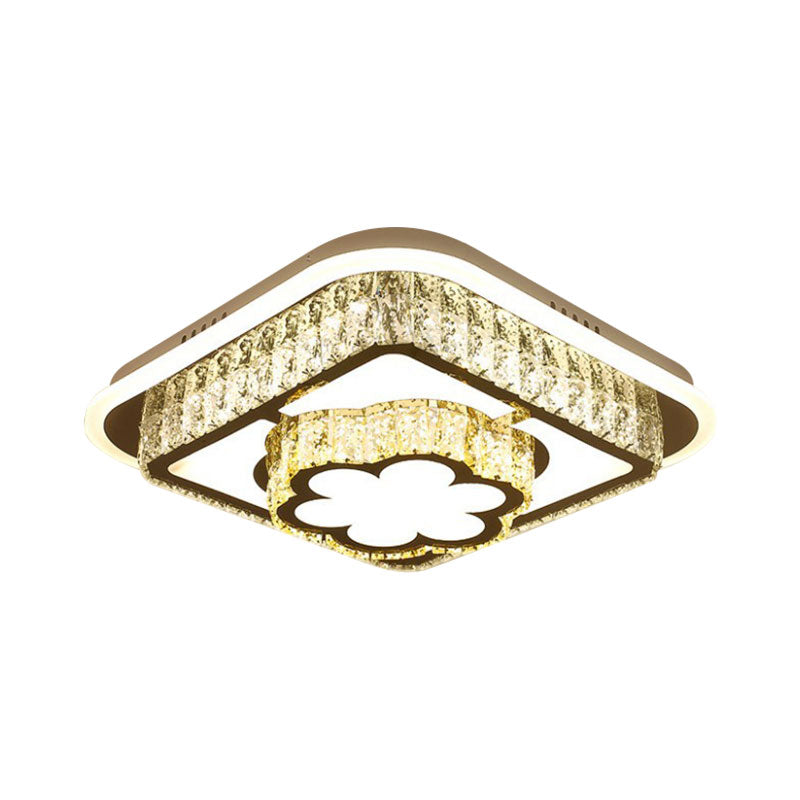 Contemporary Crystal Ceiling Lamp: Round/Flower Led Flushmount Lighting Silver With Warm/White