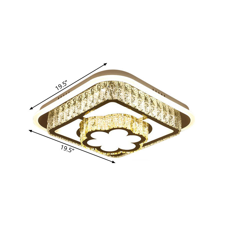 Contemporary Crystal Ceiling Lamp: Round/Flower Led Flushmount Lighting Silver With Warm/White