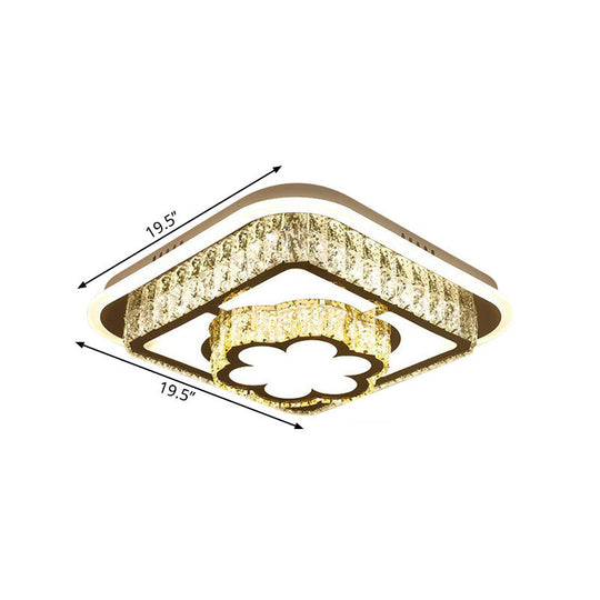 Contemporary Crystal Ceiling Lamp: Round/Flower Led Flushmount Lighting Silver With Warm/White