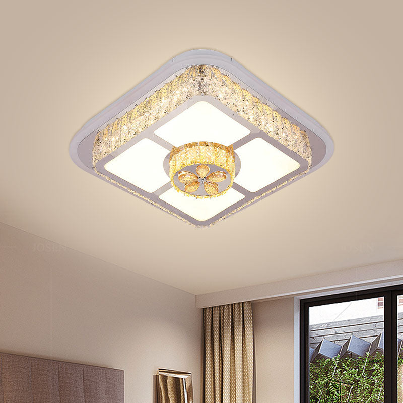 Contemporary Crystal Ceiling Lamp: Round/Flower Led Flushmount Lighting Silver With Warm/White