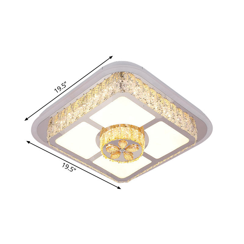 Contemporary Crystal Ceiling Lamp: Round/Flower Led Flushmount Lighting Silver With Warm/White