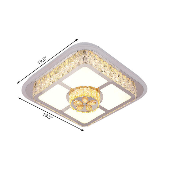 Contemporary Crystal Ceiling Lamp: Round/Flower Led Flushmount Lighting Silver With Warm/White