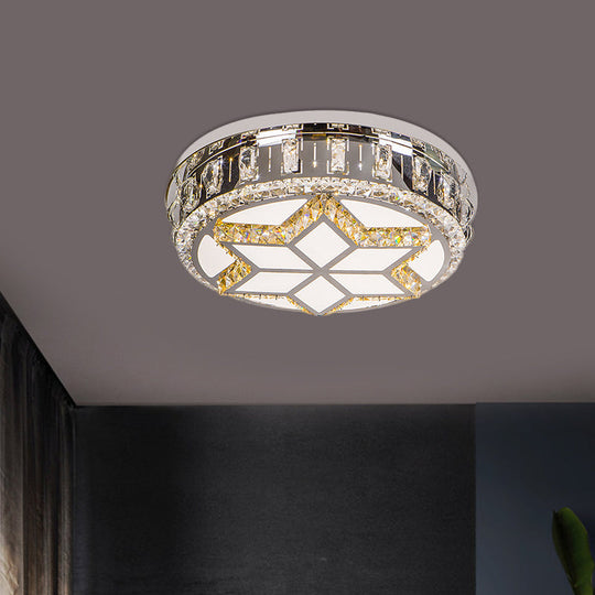 Minimalist Crystal Led Ceiling Light In Warm/White With Hand-Cut Circle Flush Mount Chrome / Warm