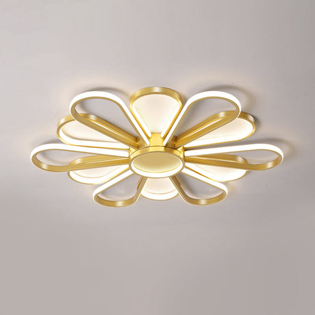Contemporary Black/Gold Led Ceiling Mounted Iron Floral Flush Mount Light For Living Room