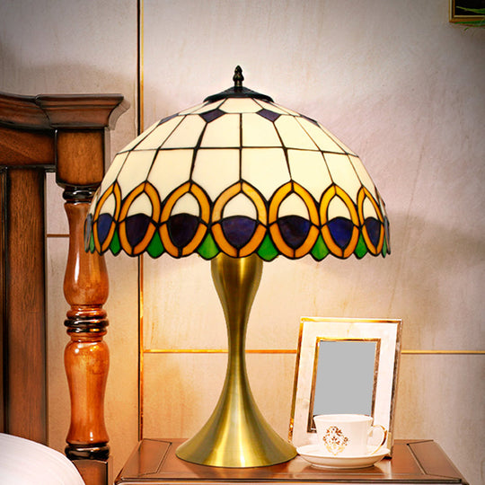 Valeria - Brass 1-Light Nightstand Lighting Traditional Bowl Stained Art Glass Desk Lamp With