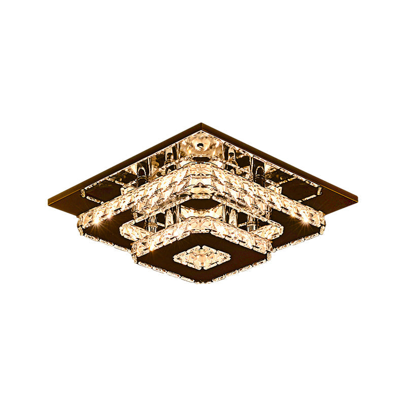 Contemporary 2 - Tier Crystal Ceiling Fixture - 12’/26.5’ Wide Stainless - Steel Led Flush