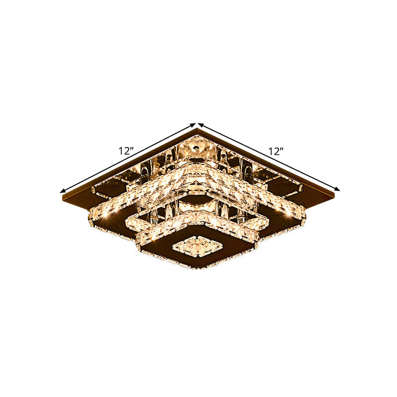 Contemporary 2-Tier Crystal Ceiling Fixture - 12/26.5 Wide Stainless-Steel Led Flush Mount Lighting