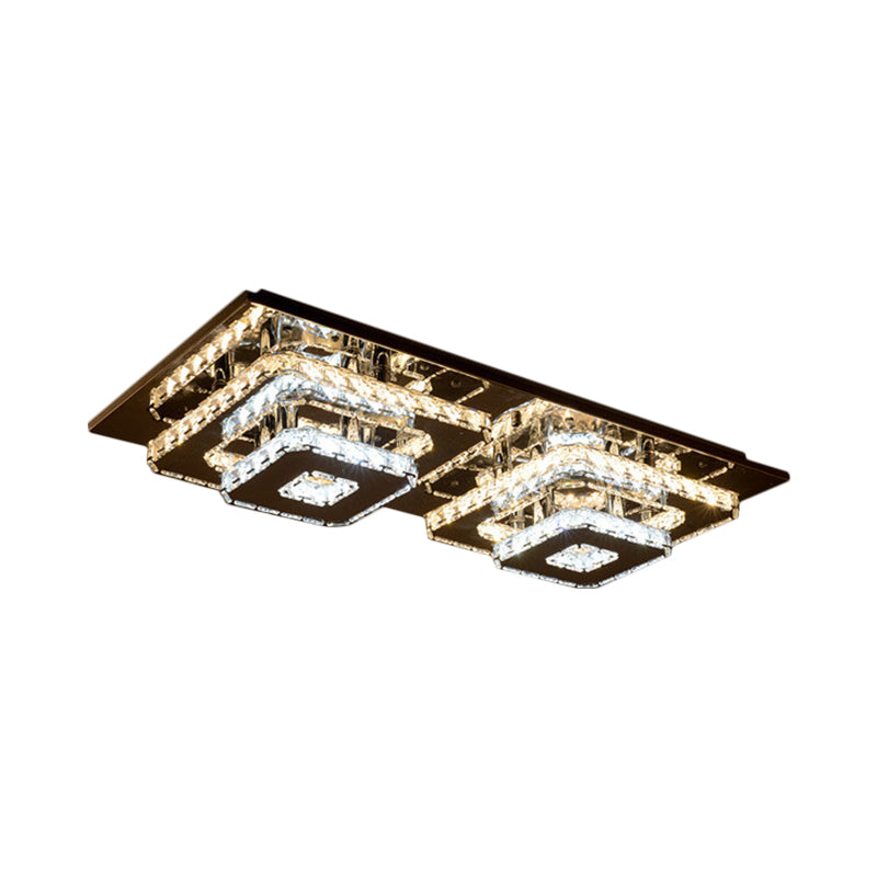 Contemporary 2-Tier Crystal Ceiling Fixture - 12/26.5 Wide Stainless-Steel Led Flush Mount Lighting