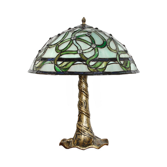 Isabelle - Stained Bowl Hand-Cut Glass Table Light Baroque 1 Bulb Brass Night Lamp With Pull Chains