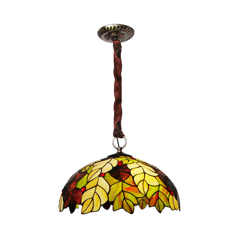 Tiffany Style Yellow Chandelier Light: Handcrafted Art Glass Drop Lamp With Jewel Deco - 3-Head