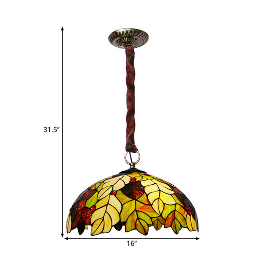 Tiffany Style Yellow Chandelier Light: Handcrafted Art Glass Drop Lamp With Jewel Deco - 3-Head