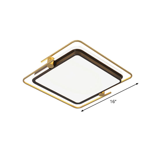 Modern Rounded/Square Flush Mount Ceiling Light: Acrylic Led Lamp In Black-Gold