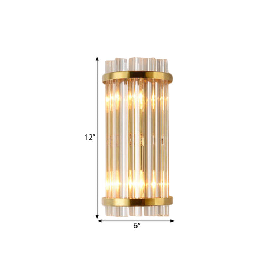Modernist Gold Cylinder Wall Lamp With Crystal Rod Shade - 2 Lights Mount Lighting
