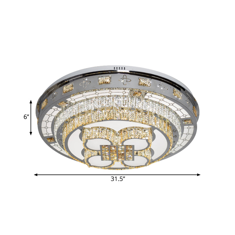 Crystal Lotus Flushmount Led Ceiling Lamp In Chrome Warm & White Light