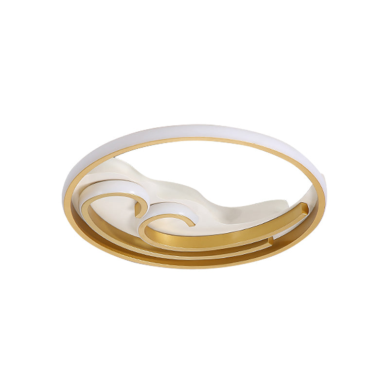 Metallic Led Nordic Flush Light Fixture - Waves Bedroom Semi Mount Lighting In Gold/Black - Gold