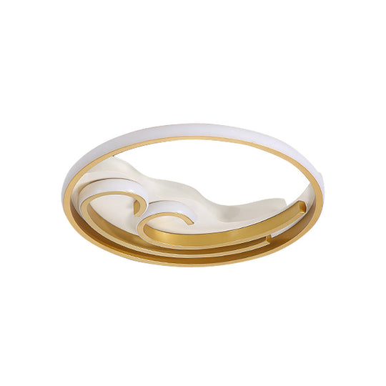 Metallic Led Nordic Flush Light Fixture - Waves Bedroom Semi Mount Lighting In Gold/Black - Gold