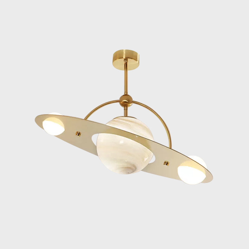Saturn Semi Flush Ceiling Light - Cartoon White Glass 2 Bulbs White/Beige/Blue