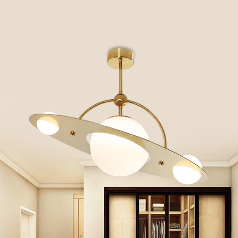 Saturn Semi Flush Ceiling Light - Cartoon White Glass 2 Bulbs White/Beige/Blue
