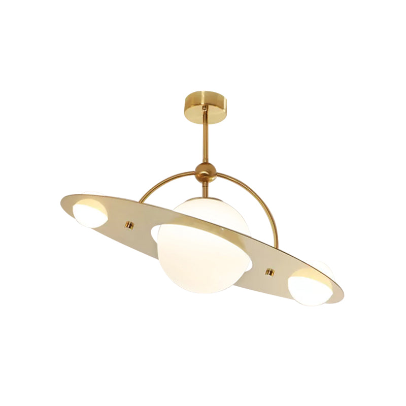 Saturn Semi Flush Ceiling Light - Cartoon White Glass 2 Bulbs White/Beige/Blue