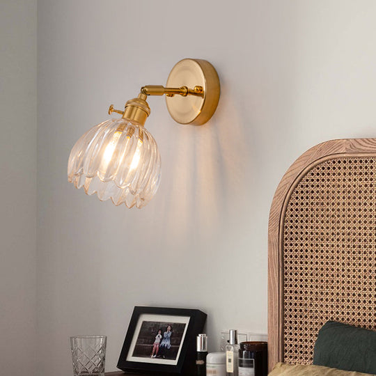 Modern Clear Glass Dome Wall Mount Lamp With Adjustable Joint - Brass Lighting Fixture (1 Bulb)