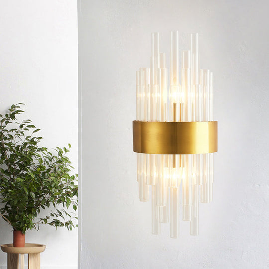 Modern Gold Wall Mount Light With Crystal Tube - Perfect For Corridors