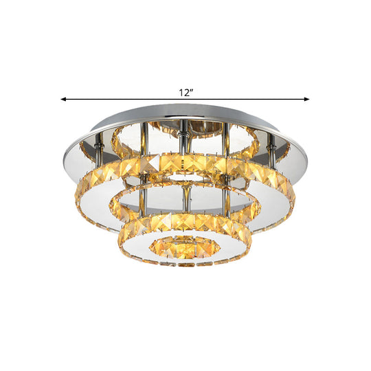 Beveled Crystal Loop Flush Mount Ceiling Light - Modern 8’/12’ Width Stainless - Steel Led Fixture
