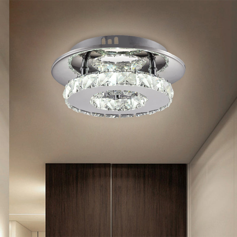 Beveled Crystal Loop Flush Mount Ceiling Light - Modern 8’/12’ Width Stainless - Steel Led Fixture