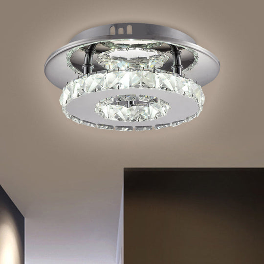 Beveled Crystal Loop Flush Mount Ceiling Light - Modern 8’/12’ Width Stainless - Steel Led Fixture