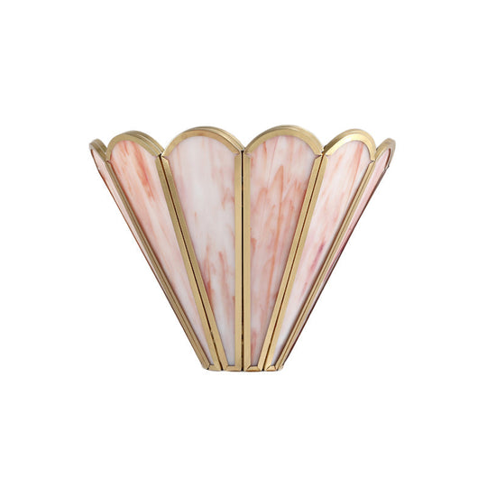 Cartoon Brass Badminton Wall Light With Pink Glass For Living Room