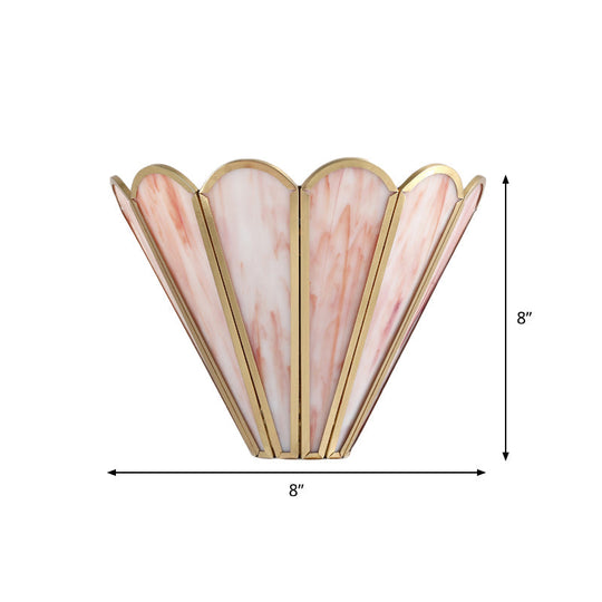 Cartoon Brass Badminton Wall Light With Pink Glass For Living Room