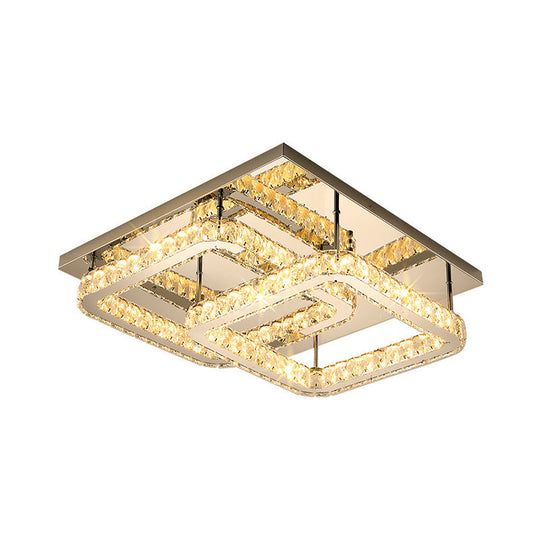 Modern Crystal Led Ceiling Light In Warm/White - Square Cut Design 19.5’/23.5’ Width Chrome Finish