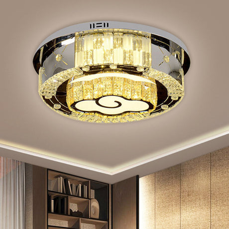 Stainless Steel Led Ceiling Lamp With Clear Crystal Design For Bedroom Flush Mount