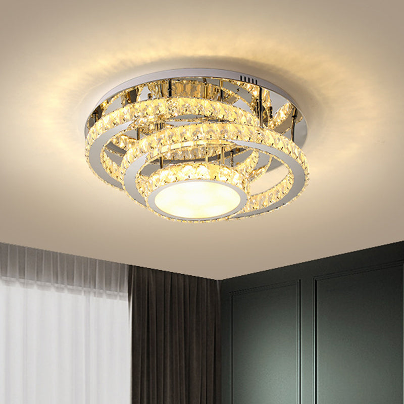 Simplicity Ceiling Flush Led Lighting: Semi - Mounted Crystal Fixture With Faceted Crystals Chrome