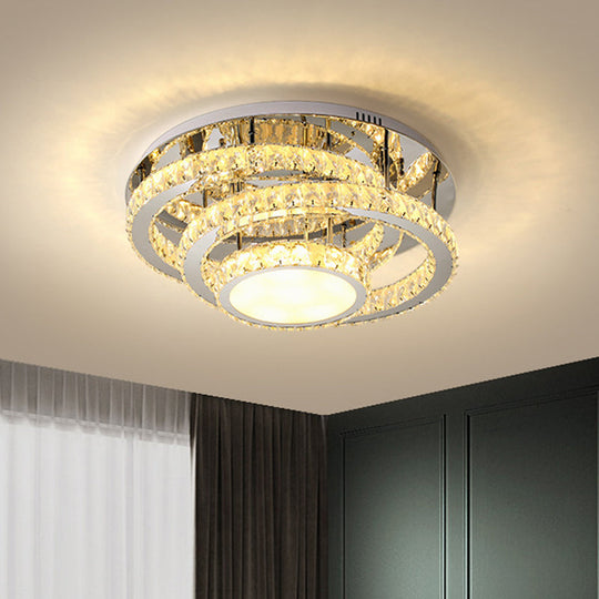Simplicity Ceiling Flush Led Lighting: Semi - Mounted Crystal Fixture With Faceted Crystals Chrome