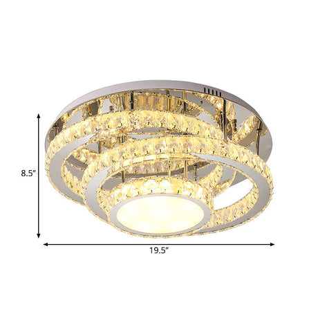 Simplicity Ceiling Flush Led Lighting: Semi-Mounted Crystal Fixture With Faceted Crystals Chrome