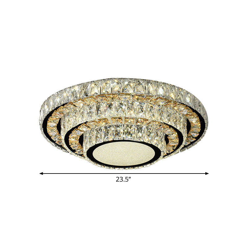 Modern Flush - Mount Led Ceiling Light With Stainless - Steel Layered Circle And Beveled Crystal