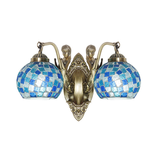 Mermaid Design Tiffany Wall Light Fixture: Stunning Blue Cut Glass 1/2-Bulb Lamp