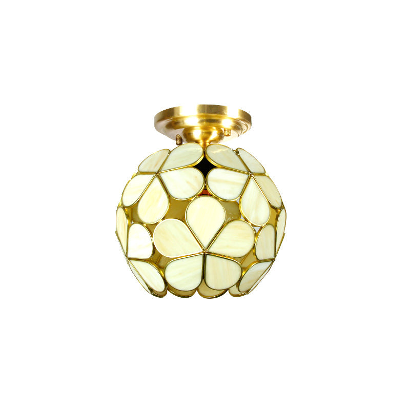 Victorian Stained Glass Flower Ceiling Light In White/Pink/Orange Semi - Mount