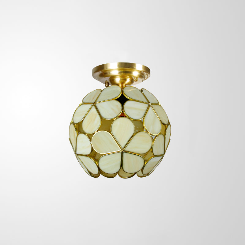 Victorian Stained Glass Flower Ceiling Light In White/Pink/Orange Semi - Mount