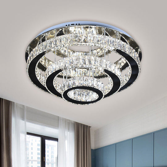 Modern Clear Crystal Ceiling - Mounted Led Flush Light For Dining Room With Stainless Steel Finish