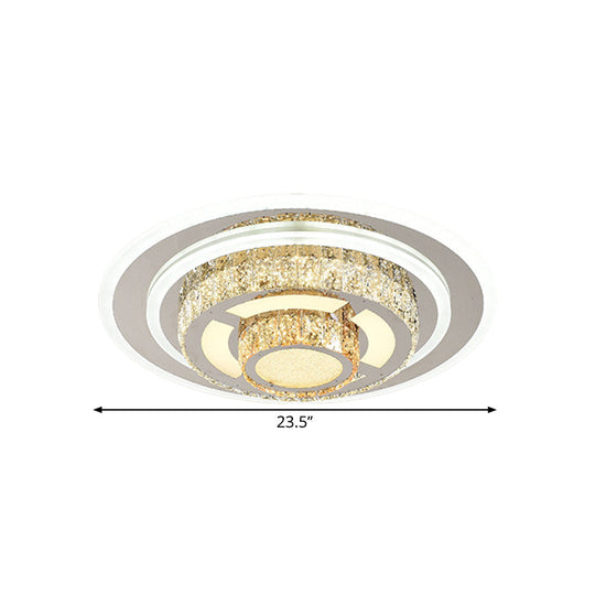 Contemporary Stainless - Steel Led Flush Mount Ceiling Lamp With Faceted Crystal Perfect For Living