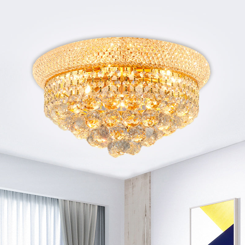 Contemporary Crystal Orb Cone Flush Mount Ceiling Light - Gold Finish 6/9 Heads 16’/23.5’ Wide
