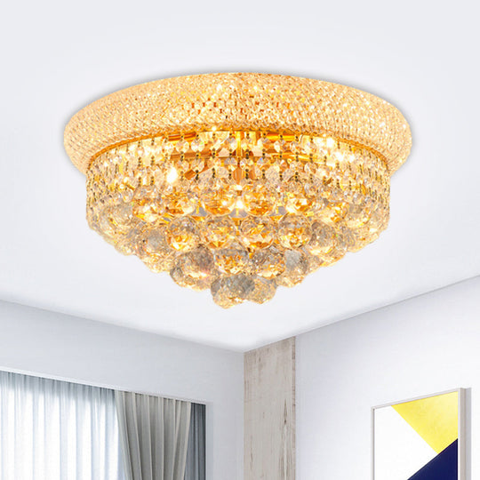 Contemporary Crystal Orb Cone Flush Mount Ceiling Light - Gold Finish 6/9 Heads 16’/23.5’ Wide