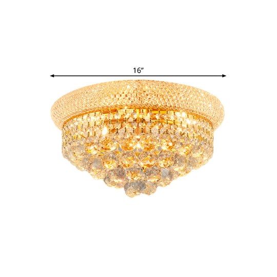 Contemporary Crystal Orb Cone Flush Mount Ceiling Light - Gold Finish 6/9 Heads 16’/23.5’ Wide