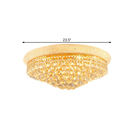 Contemporary Crystal Orb Cone Flush Mount Ceiling Light - Gold Finish 6/9 Heads 16’/23.5’ Wide