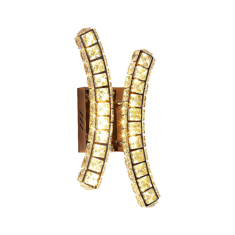 Stainless-Steel Crystal Dual Wall Sconce With Led Lighting - Warm/White Light