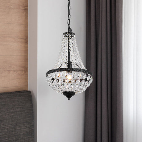 Modern Simplicity: 1-Bulb Black Basket Pendant Lamp With Crystal Shade