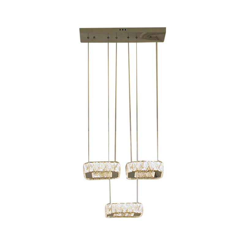 Dining Room Led Pendant Chandelier - Sleek Stainless-Steel Suspension Lamp With Clear Beveled