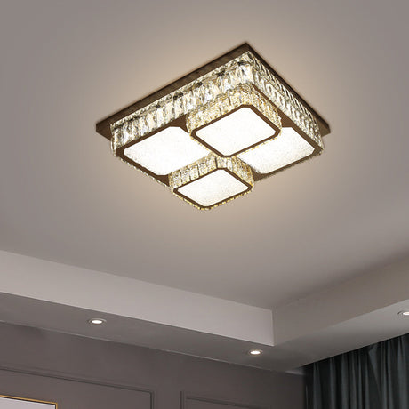 Crystal Square Flush Mount Led Lamp With Beveled Design In Warm/White Light Chrome Finish / Warm B