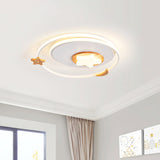 Modernist Acrylic Led White Flush Mount Lamp - Round Light Fixture With Star And Moon Decor